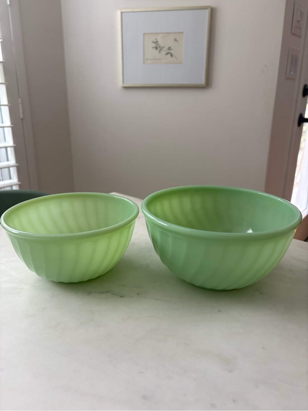Vintage Fire-King Jadeite Swirl Mixing Bowl Set (2)